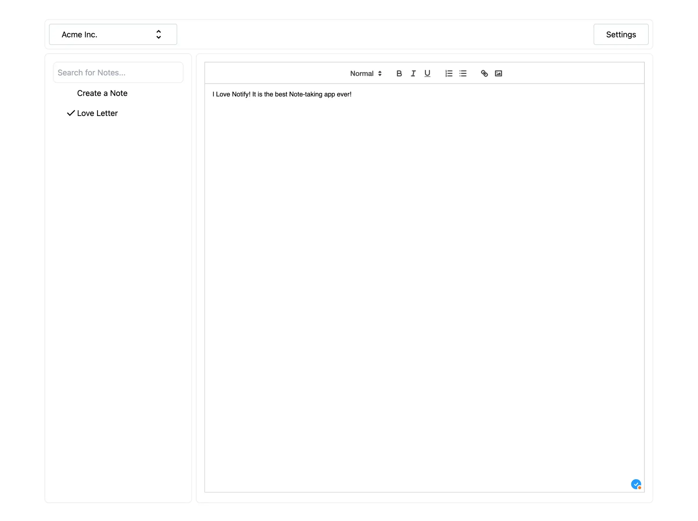 Notify interface showing real-time collaboration